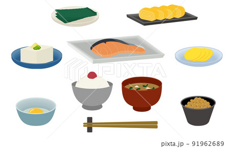 和の朝ごはん,朝食,和定食のイラスト 91962689