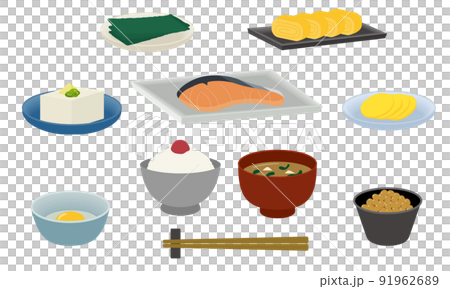 Illustration of Japanese breakfast, breakfast, Japanese set meal 91962689