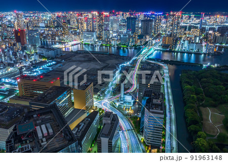 【東京の都市風景】勝どき・晴海・月島方面の都市夜景 91963148