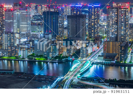 【東京の都市風景】勝どき・晴海・月島方面の都市夜景 91963151