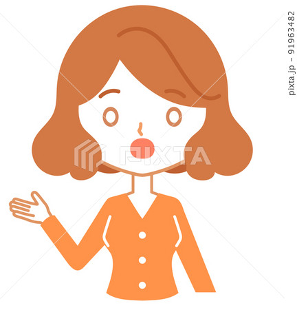 右手を上げる女性キャラクターの上半身-驚く 91963482