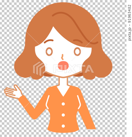右手を上げる女性キャラクターの上半身-驚く 91963482