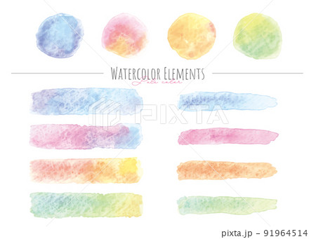 水彩のフレームセット。淡色。 91964514