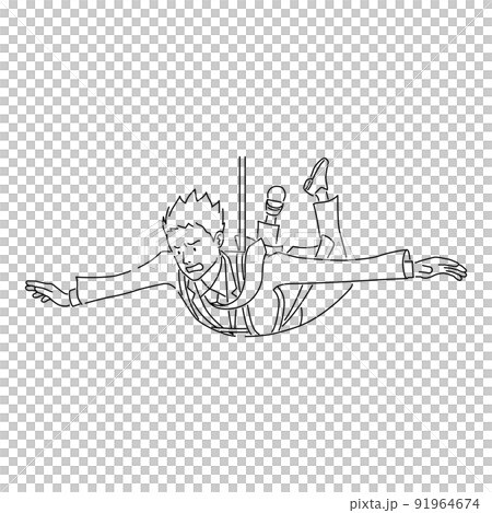 スカイダイビングをするビジネスマンのイラスト(白背景・線画・ベクター・切り抜き) スカイダイビングをするビジネスマンのイラスト(白背景・線画・ベクター・切り抜き) 91964674