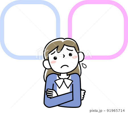 二者択一で迷う若い女性とふきだし 91965714