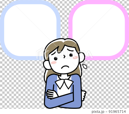 二者択一で迷う若い女性とふきだし 91965714