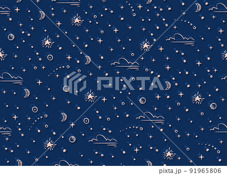 Magical seamless pattern with the stars, moon. Alchemical cosmos. Celestial pattern. Vector hand-drawn background.  91965806