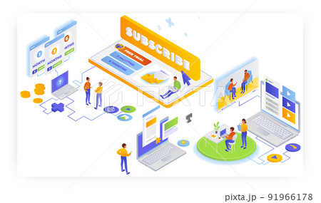 People choosing subscription plan, vector isometric illustration. Purchasing subscription concept. 91966178