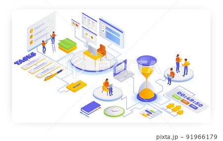 Effective work time management, vector isometric illustration. Task management, workflow, planning schedule, deadline. 91966179