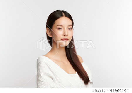 Beautiful young asian woman with clean fresh skin on white background, Face care, Facial treatment, Cosmetology, beauty and spa, Asian women portrait. 91966194
