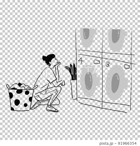 花に水をやる女性の線画 花に水をやる女性の線画 91966354