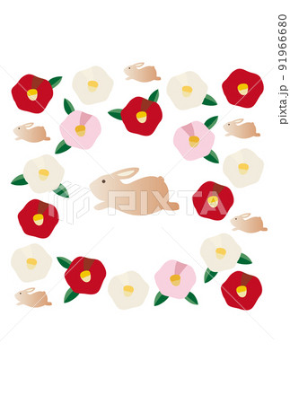 椿の花と走る兎の年賀状 91966680