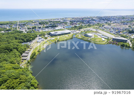 ポロト湖上空から見たウポポイ（空撮） 91967016