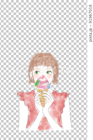 吃五顏六色冰淇淋的女孩（豎屏） 91967018