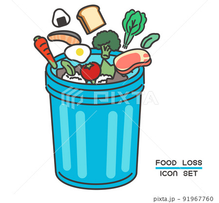 食品ロスでゴミ箱に食材を捨てるベクターイラスト素材／廃棄／SDGs 91967760