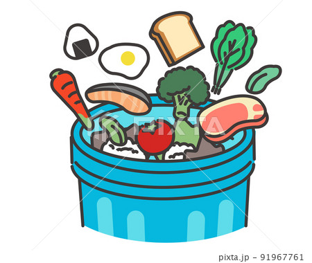 食品ロスでゴミ箱に食材を捨てるベクターイラスト素材／廃棄／SDGs 91967761