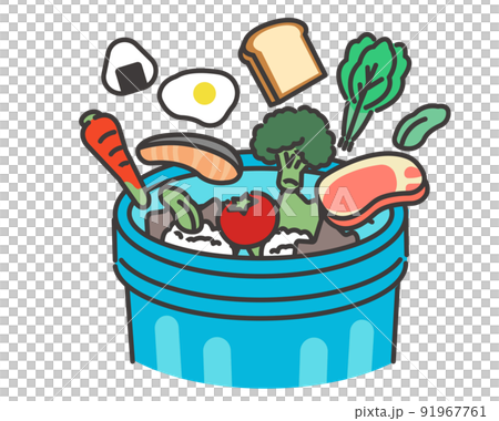 食品ロスでゴミ箱に食材を捨てるベクターイラスト素材／廃棄／SDGs 91967761