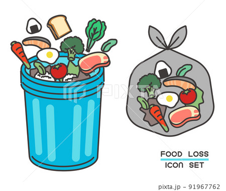 食品ロスでゴミ箱に食材を捨てるベクターイラスト素材／廃棄／SDGs 91967762