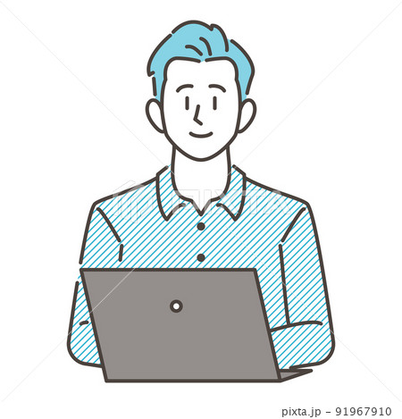 笑顔でノートパソコンを操作する若い男性【ベクターイラスト素材】 91967910