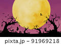 満月の日のハロウィンの影絵(切り絵風) 91969218