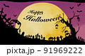 満月の日のハロウィンの影絵(切り絵風) 91969222
