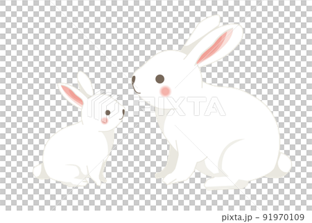 白兔父母和孩子的插圖(側身) 白兔父母和孩子的插圖(側身) 91970109