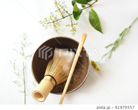 白背景 茶道具 植物 白背景 茶道具 植物 91970557
