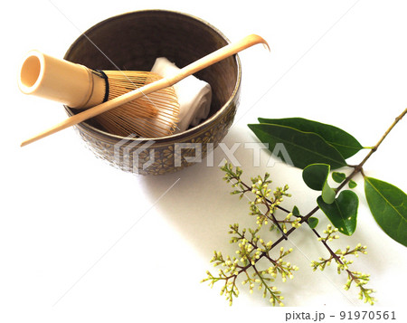 白背景　茶道具　植物 91970561
