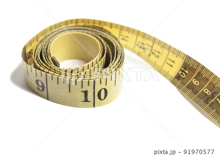 Yellow Measuring Tape Isolated On White Stock Photo 730249951