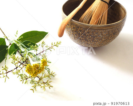 白背景 茶道具 植物 白背景 茶道具 植物 91970613