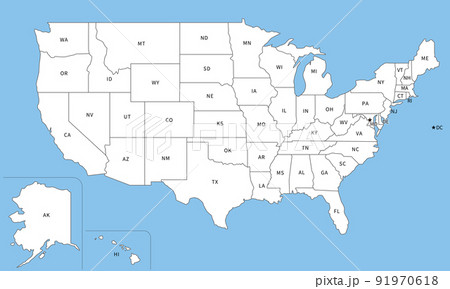 州名が入ったアメリカの地図