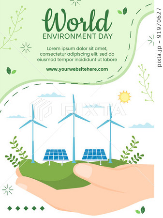 World Environment Day Flyer Template Flat Cartoon Background Vector Illustration 91970627