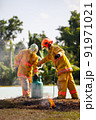 Firefighter with fire and suit for protect fire fighter for training firefighters. 91971021