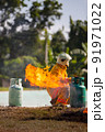 Firefighter with fire and suit for protect fire fighter for training firefighters. 91971022