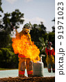 Firefighter with fire and suit for protect fire fighter for training firefighters. 91971023