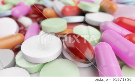 Medicine pills on white background - 3D Rendering 91971356