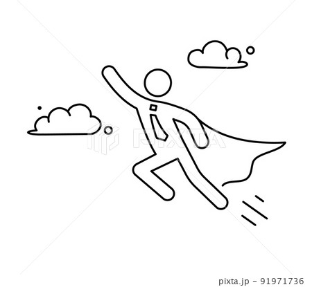 Superhero business pictogram man line icon set. Superhero businessman flying outline figure. Victory worker, employer pictogram person 91971736