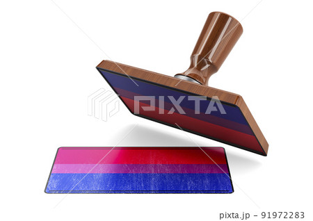 Wooden stamper, seal with bisexual flag, 3D rendering Wooden stamper, seal with bisexual flag, 3D rendering 91972283