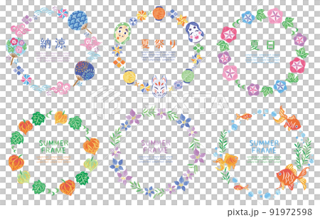 Summer festival Japanese style illustration round frame set 91972598