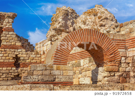 Nesebar, Bulgaria Ruins arch of the ancient wall Nesebar, Bulgaria Ruins arch of the ancient wall 91972658