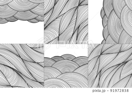 Vector set of hand drawn sketch wavy patterns, organic backgrounds. Black and white hair waves. Japanese textures, doodle stripes. Vector set of hand drawn sketch wavy patterns, organic backgrounds. Black and white hair waves. Japanese textures, doodle stripes. 91972838