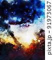 Abstract digital painting of tree at sunset time, warm tone image 91973067