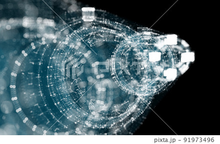 A glowing hologram of a mechanical object A glowing hologram of a mechanical object 91973496