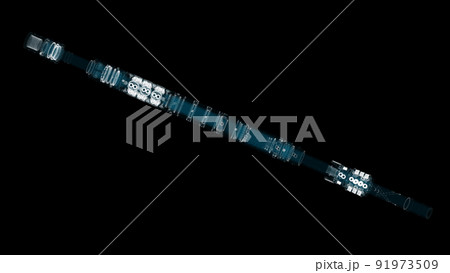 A glowing hologram of a mechanical object A glowing hologram of a mechanical object 91973509