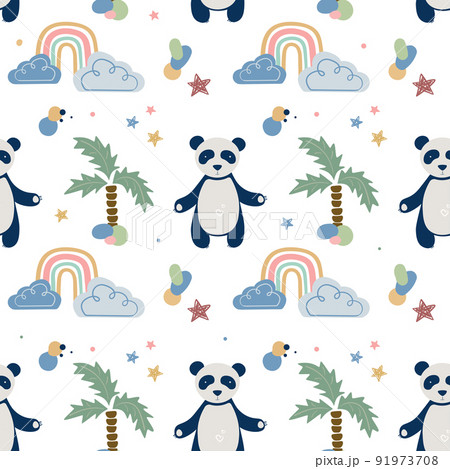 Cartoon cute animals baby pattern with panda bear 91973708