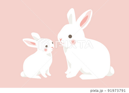 シンプルな白ウサギの親子のイラスト 91973791