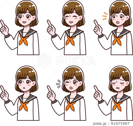 指差すセーラー服の女の子のイラストセット 指差すセーラー服の女の子のイラストセット 91975907