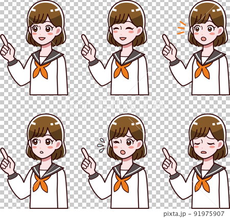 指差すセーラー服の女の子のイラストセット 指差すセーラー服の女の子のイラストセット 91975907