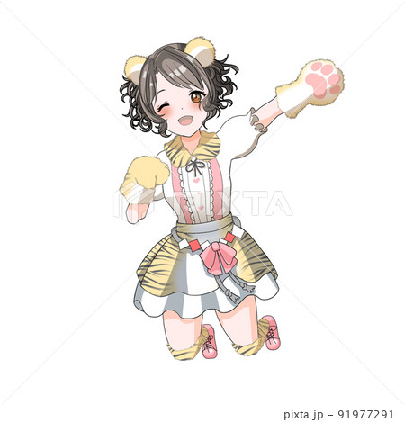 【自然な髪色】寅年のお祝いをする虎コスプレのピンク担当ふわふわボブアイドル 91977291