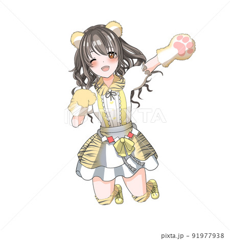 【自然な髪色】寅年のお祝いをする虎コスプレの黄色担当巻き髪アイドル 91977938